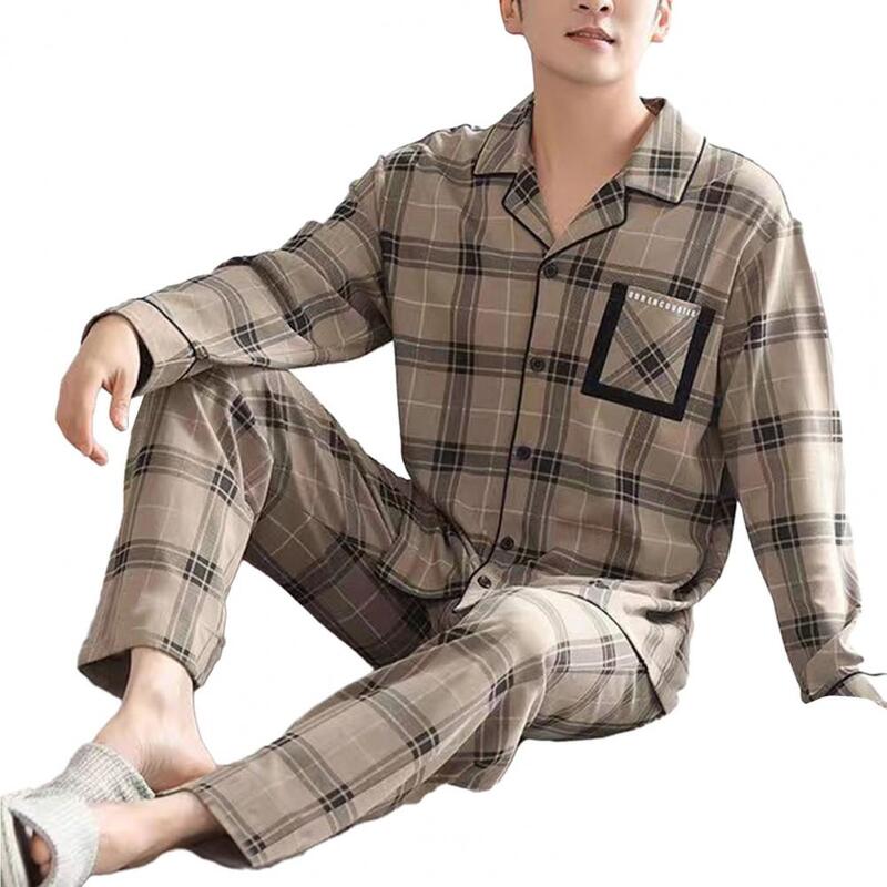 Men Pajama Set Relaxed Fit Loungewear Set Striped Men's Pajama Set with Turn-down Collar Wide Leg for Fall for Comfortable