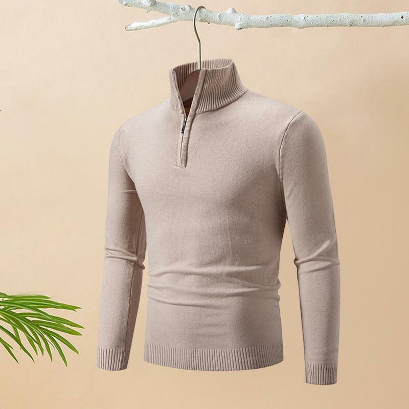 Winetr-suéter de cuello alto con cremallera para hombre, manga larga ajustada, Color sólido, cálido, elástico, suave, longitud media, otoño