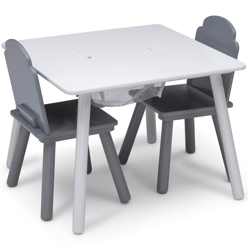 Conjunto de mesa e cadeira infantil com armazenamento, mesa delta, branco, cinza