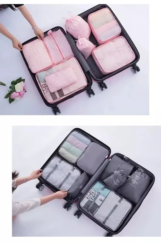 7Pcs Folding Travel Organizer Storage Bags Wardrobe Cube Suitcase Packing Set Storages Luggage Clothes Shoe Box