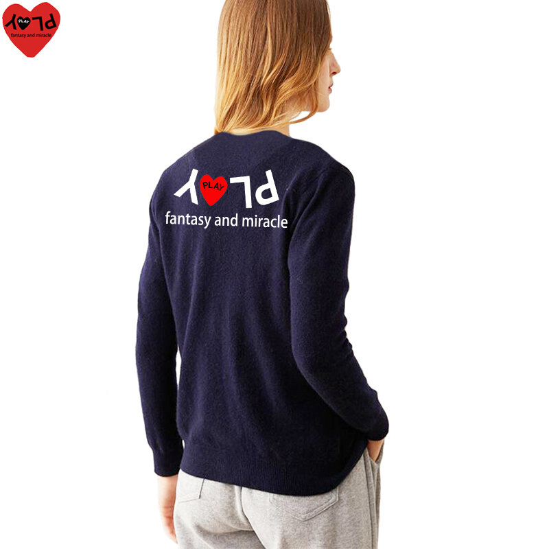 Women Spring Autumn V-Neck Sweater Cardigan Letter Heart Embroidery Back Letter Printing Single Breasted Long Sleeve Cardigan