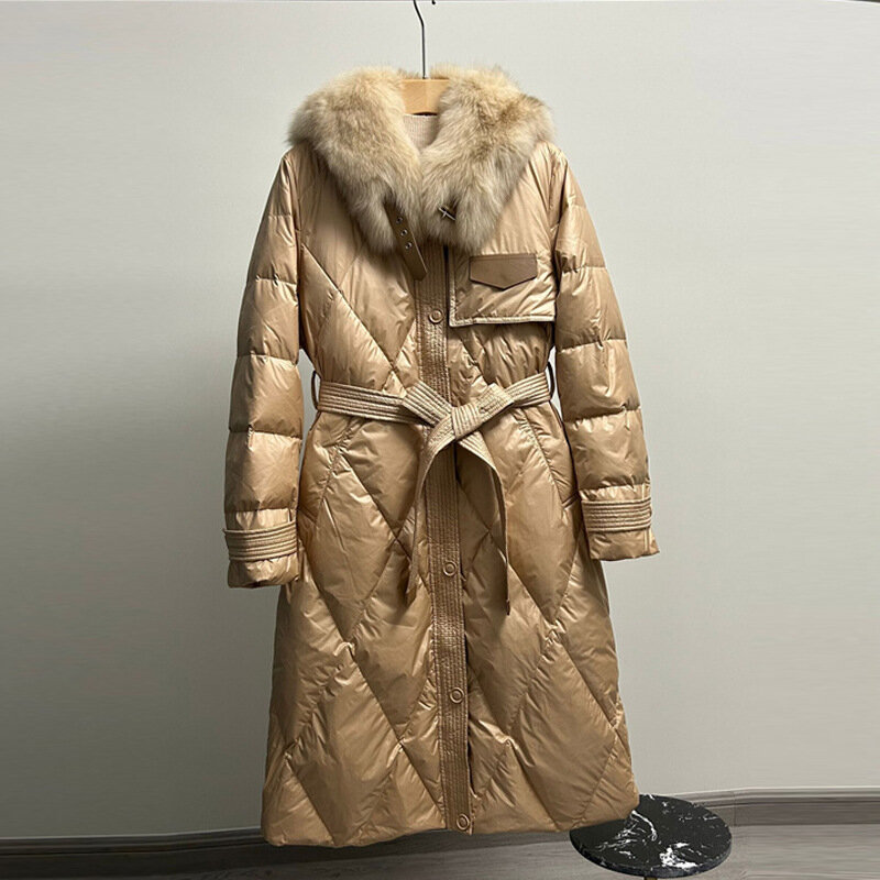 Chaqueta de plumón de pato blanco para mujer, abrigo largo y grueso con cuello grande, ropa de invierno, novedad