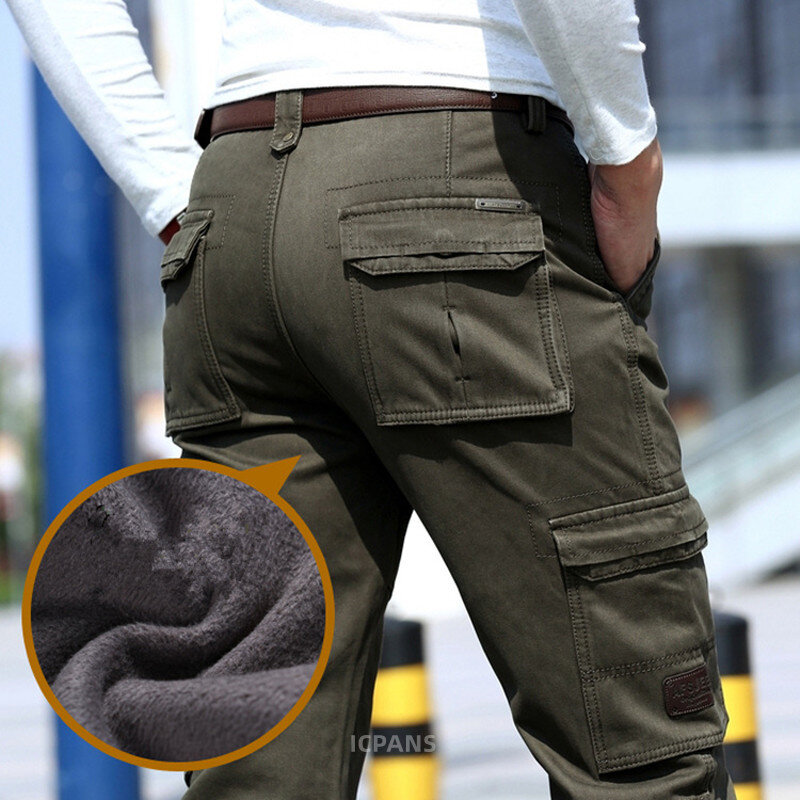 Pantaloni Cargo caldi in pile a 6 tasche abbigliamento uomo pantaloni invernali Casual da lavoro termico per uomo pantaloni kaki neri verdi maschili