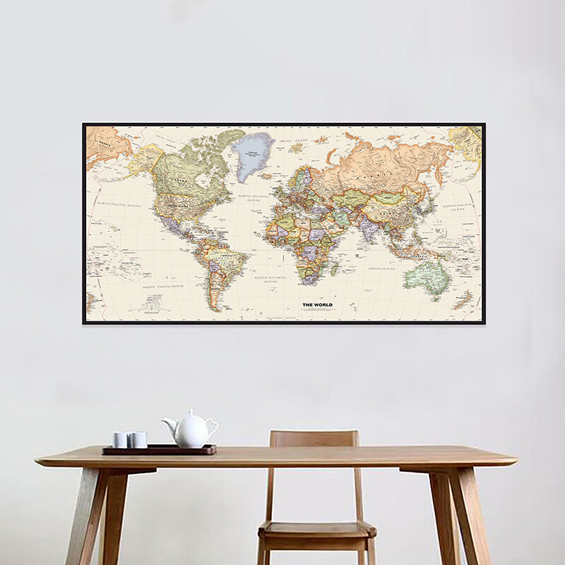 빈티지 벽 아트 포스터 캔버스 그림, 레트로 장식, 학교 용품, 거실 홈 데코, 세계 지도, 120x59 cm