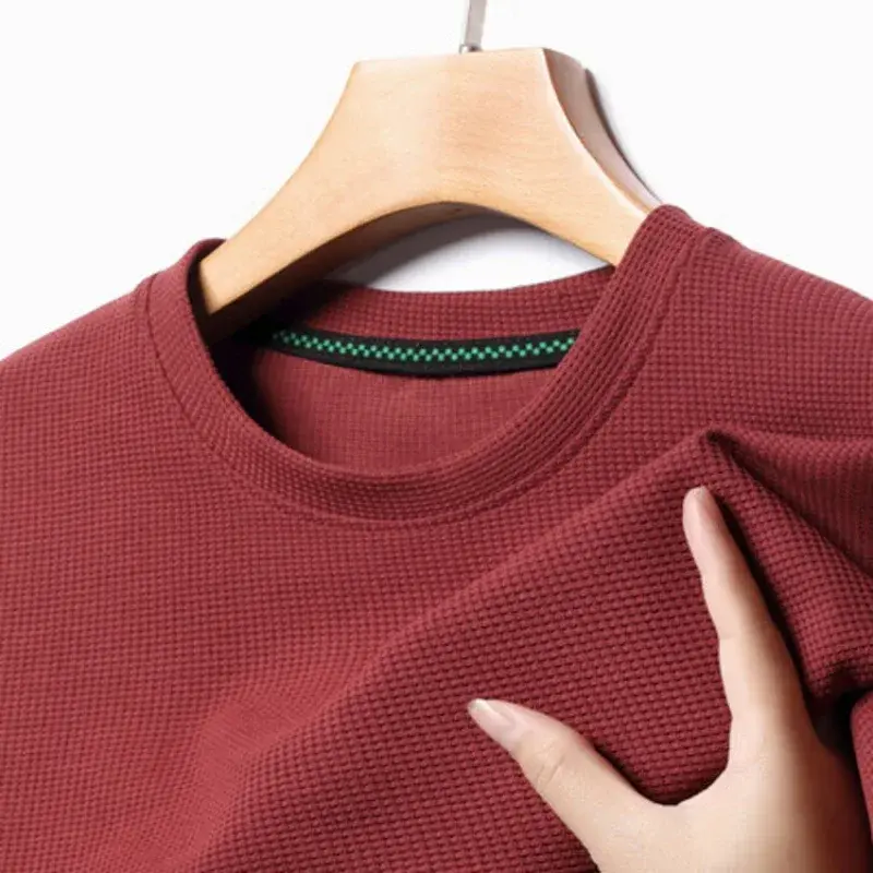 Nieuw Zomer Wafel T-Shirt Met Ronde Hals En Korte Mouwen Voor Heren Met Korte Mouwen