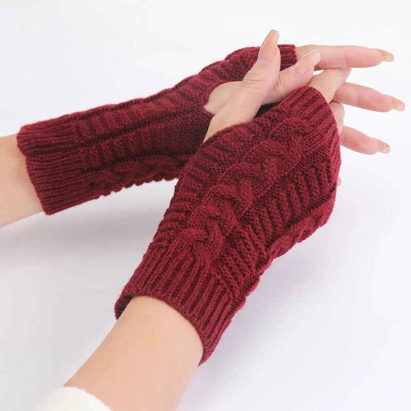Новые осенне-зимние вязаные перчатки для мужчин и женщин, теплые однотонные универсальные модные корейские варежки на полпальца