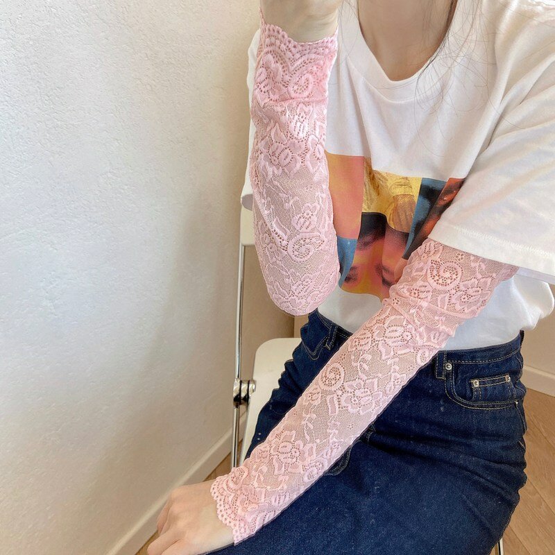 Sexy Lace UV Protection Arm Sleeve Summer Women Sunscreen Arm Cover Black White Gray Arm Cuffs Fingerless Riding Driving Gloves