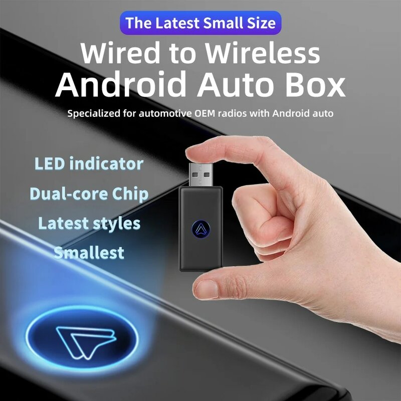 Mini com fio para adaptador automático sem fio Android, Caixa Ai Smart Car, Bluetooth, Wi-Fi, Auto Connect Map, Nova atualização