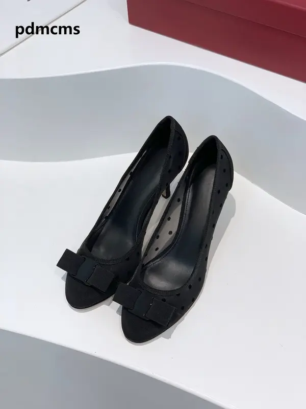 Zapatos clásicos de malla con lazo para mujer, calzado hecho a mano de alta calidad, tacón de 34 a 40 alturas, 1cm, 3cm, 7cm, 100%