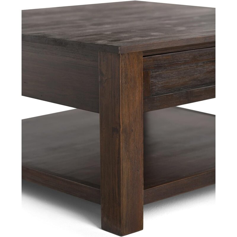 Massivholz 38 Zoll breiter quadratischer rustikaler Couch tisch in Distressed-Holzkohle braun für Wohnzimmer-und Familien zimmer möbel