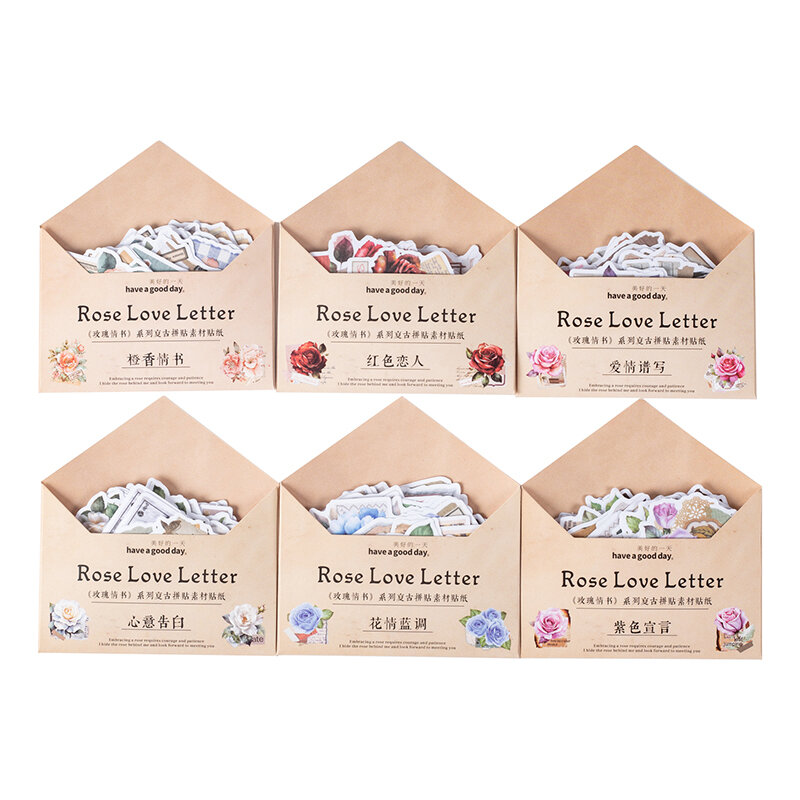 Pegatinas washi de enmascaramiento de papel DIY, serie de letras de amor rosa, decoración creativa retro, 6 paquetes por lote