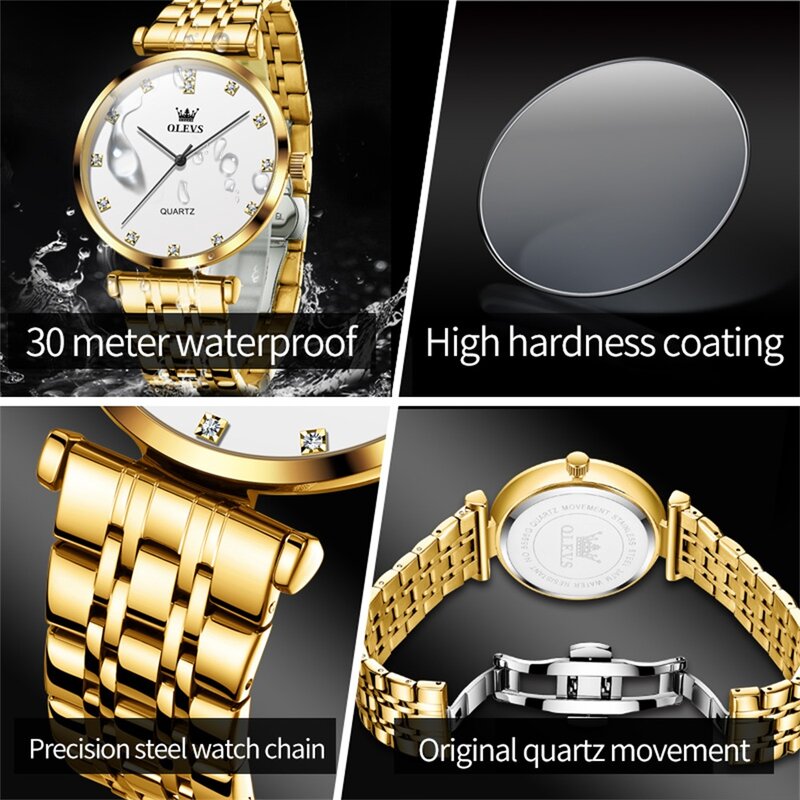 OLEVS-Relógio Quartzo de Aço Inoxidável Impermeável Masculino, Original, Elegante, Luxo, Clássico, Marca Empresarial, Diamante