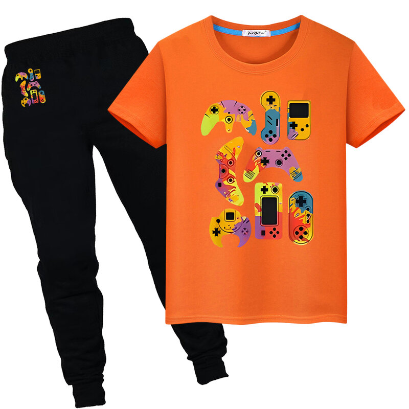 T-shirt imprimé manette de jeu Kawaii pour enfants, ensembles de sport courts d'été, t-shirts mignons, Y2K, pantalon Y +, cadeau de jour pour enfants, vêtements pour garçons et filles, 100% coton