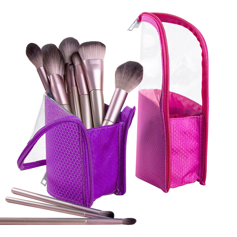 Portable Transparent Makeup Tools Storage Bag Dustproof Waterproof Brush Holder Travel High Capacity Makeup Brushes Accessories