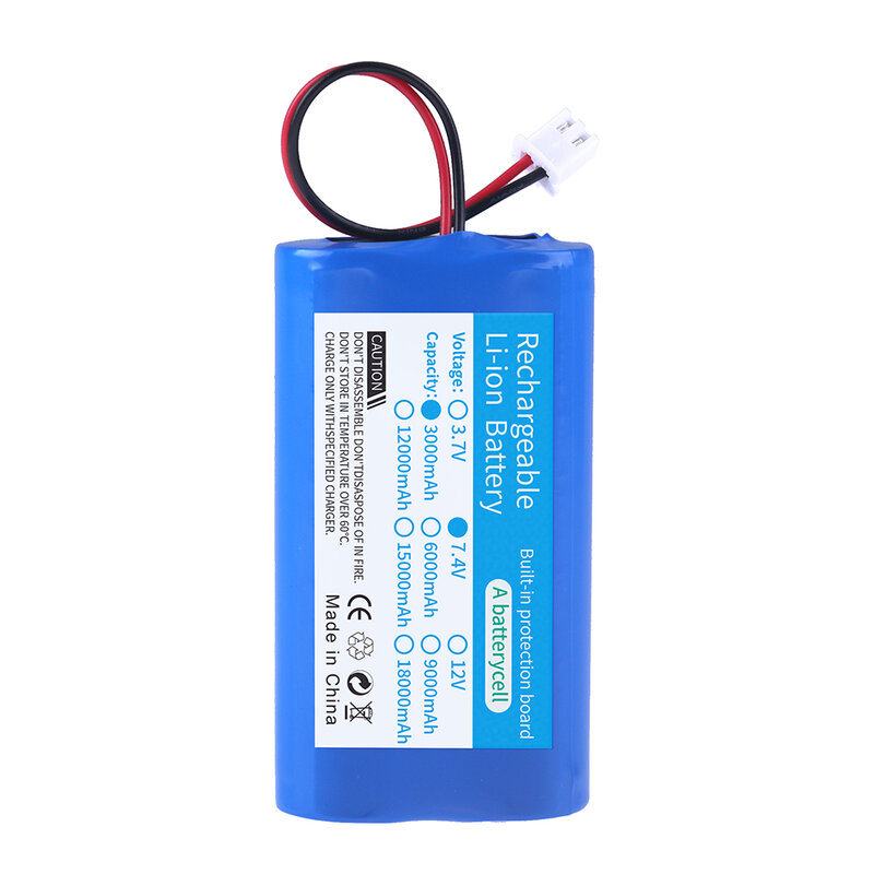 Batteria agli ioni di litio 7.4V 3000mAh 18650 + spina XH2.54 un caricatore USB per altoparlante megafono Bluetooth/batteria di Backup della luce di emergenza