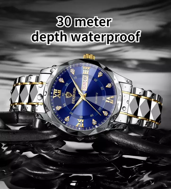 AONEZ-Reloj de pulsera de lujo para hombre, cronógrafo luminoso, resistente al agua, de cuarzo, de acero inoxidable