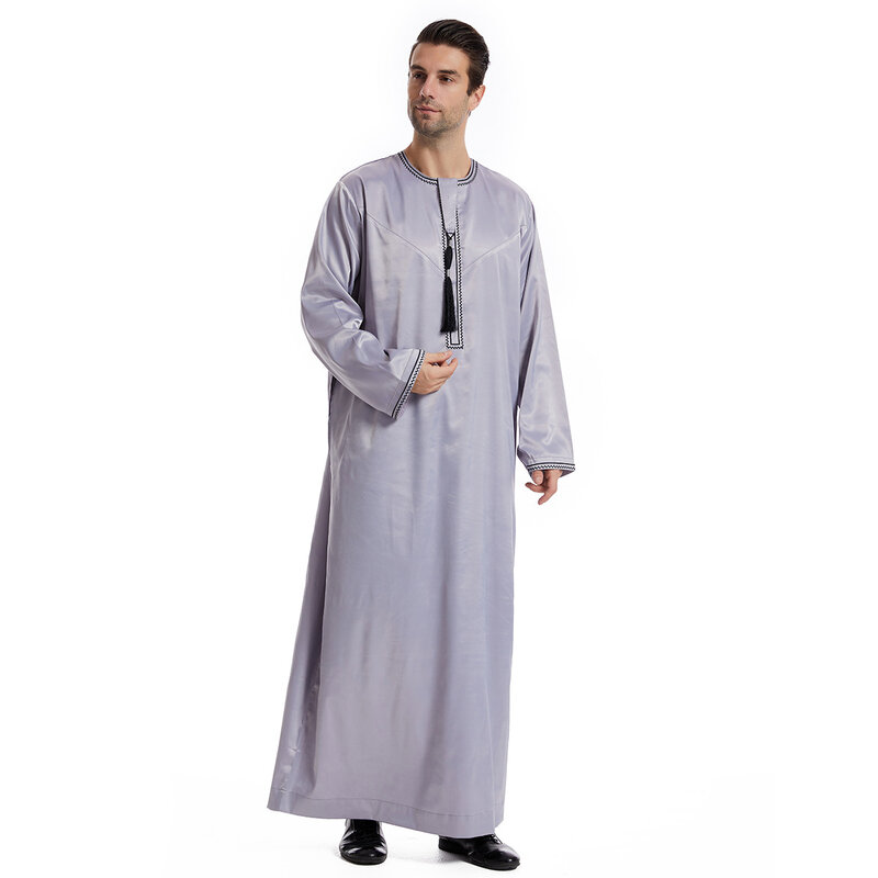 Abaya Aman de manga larga para hombres, caftán Thobe Jubba, Arabia Saudita, musulmán, Djellaba, ropa islámica, bata de oración, afgana, 1 pieza