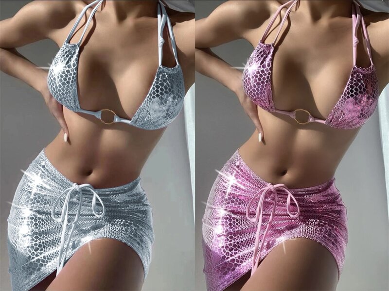 3-częściowa bielizna Bikini damskie lamparta + krótka Mini sukienka na studniówkę letnia spódnica plażowa gorąca dziewczyna strój kąpielowy Streetwear