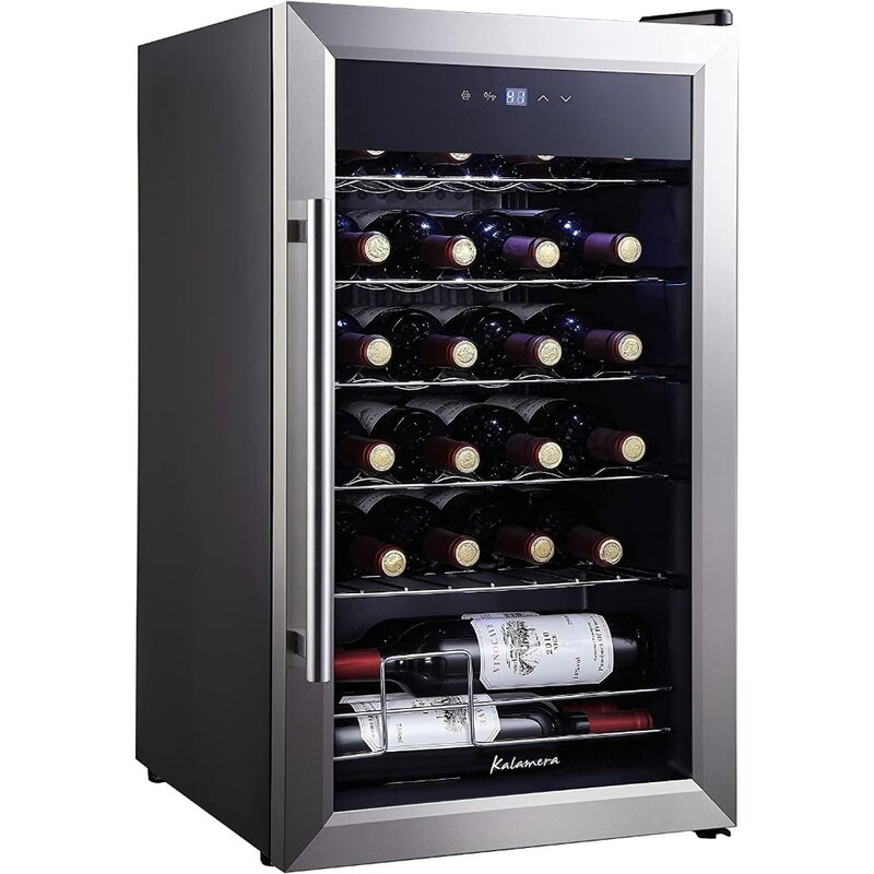 Mini réfrigérateur à vin autoportant, refroidisseur de vin, compresseur de 24 bouteilles, zone unique avec porte en verre en acier inoxydable