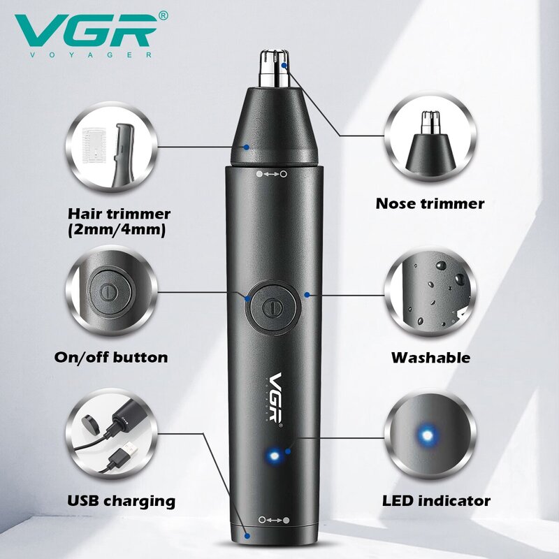 VGR Nose Trimmer Profesjonalny Mini Trymer do Włosów Elektryczny Trymer Do Nosa 2 W 1 Akumulator Wodoodporny V 613
