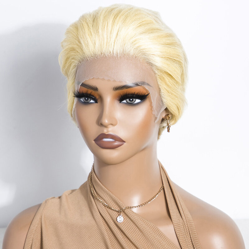Sleek Short Human Hair Wigs For Women 613 Blonde Pixie Cut Lace Wigs 13x1 Lace Front Brazilian Hair Wig Preplucked Hairline