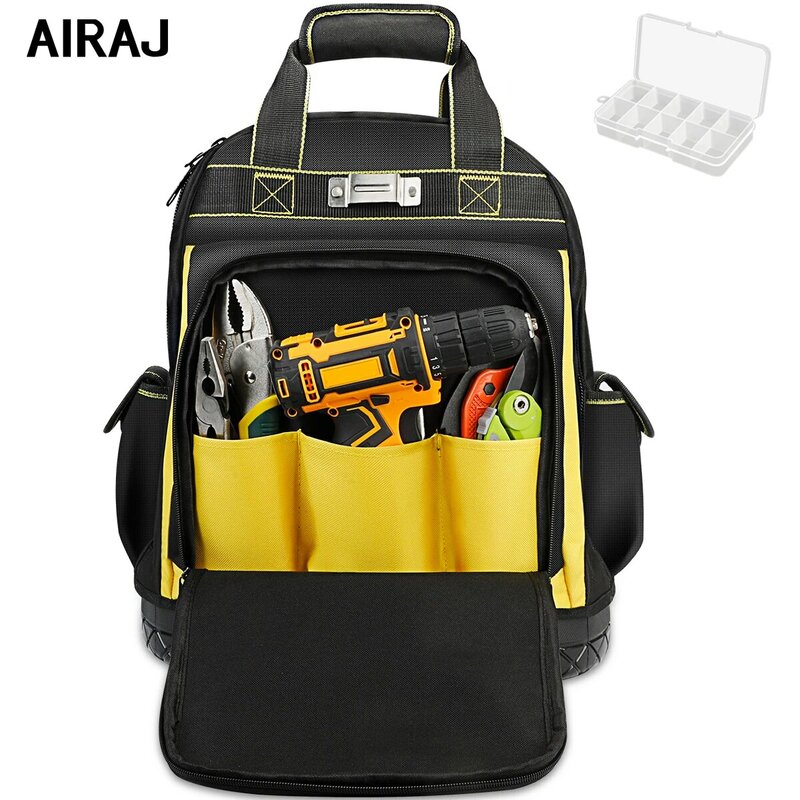AIRAJ Waterproof Tool Backpack Tool Bag Rubber Base Heavy Duty Tool Organizer Electrician Plumber Maintenance Worker Tool Bags