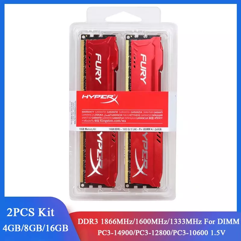 Kit de Memoria DDR3 de escritorio, 8GB, 16GB, 2x4GB (2x8GB), 1866MHz, 1600MHz, 1333MHz, PC3-12800, 1,5 V, DIMM, HyperX