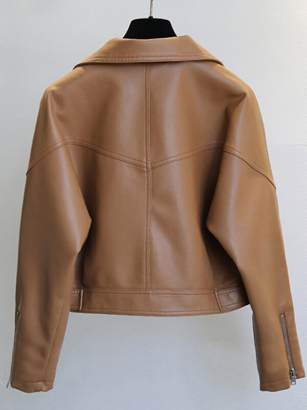 SEDUTMO-Chaqueta de piel sintética para mujer, abrigo corto estilo Punk, informal, ajustado, color marrón, para primavera y motocicleta, ED1904