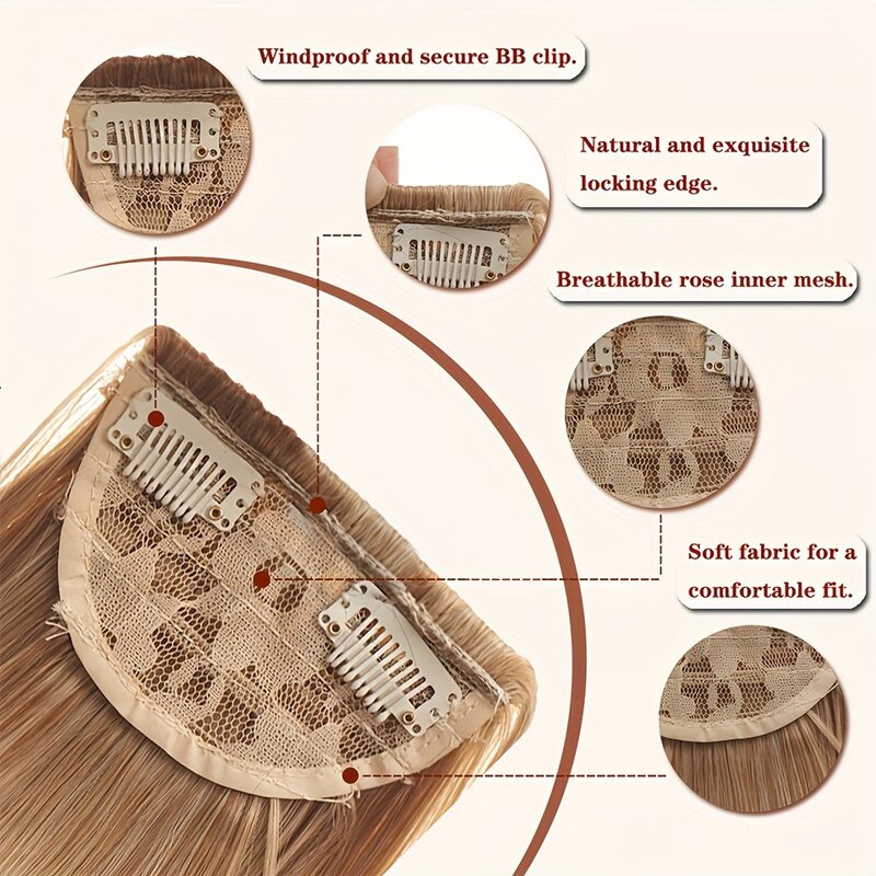 Franja sintética clipe de cabelo em extensões para mulheres, franja curvada, franja, franja de ar, hairpieces para meninas