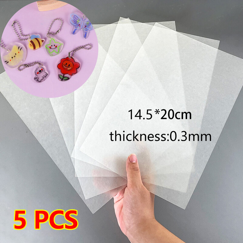 Heat Shrink Plastic Sheets Filme de psiquiatra térmico Folhas translúcidas Papel de filme de arte em branco para DIY 14,5x20cm, 5pcs