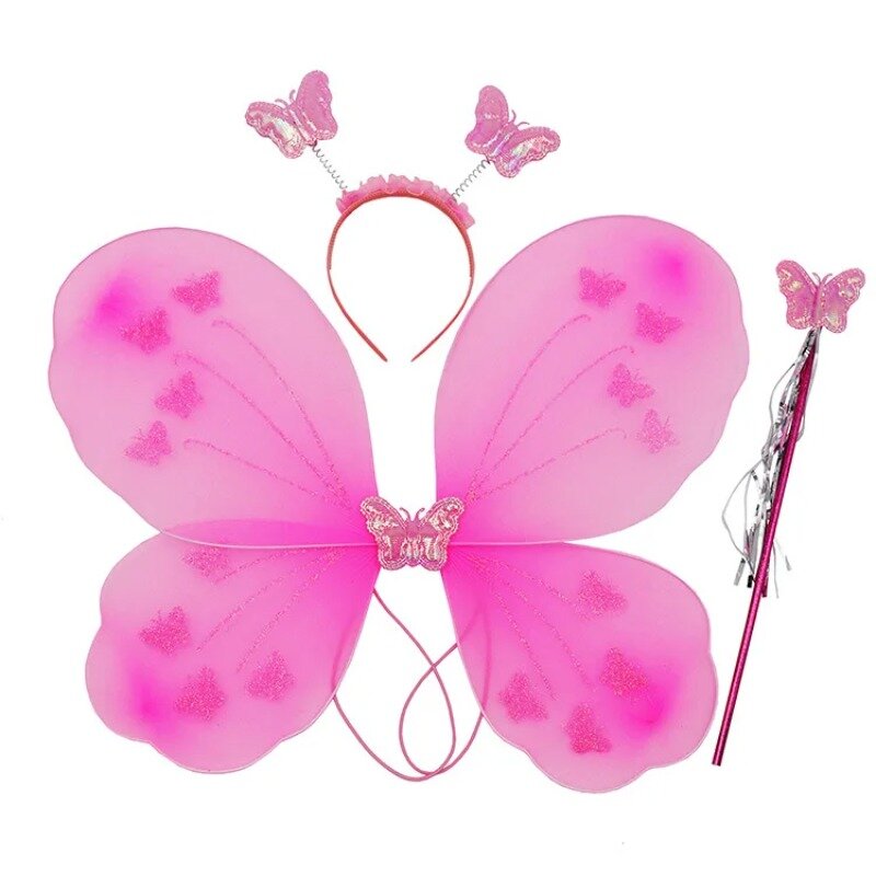 3 pz/set bambini farfalla fascia ali simpatici oggetti di scena per feste con fata bacchetta Glitter farfalla vestire fata ala Costume Cosplay