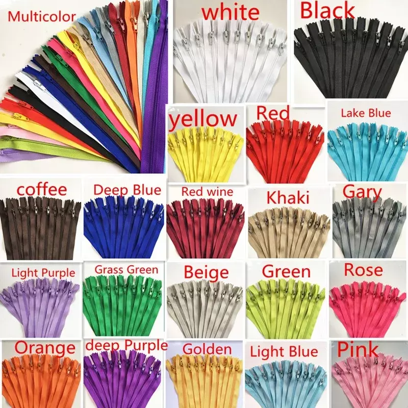 Cremalleras de bobina de nailon para manualidades de costura a medida, 10 unidades, 3-24 pulgadas (7,5 cm-60cm), 20 colores a granel