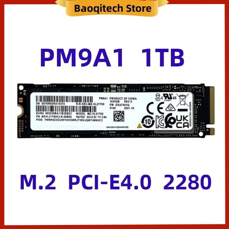 삼성용 솔리드 스테이트 드라이브, PM9A1 1TB 2280 NVME PCIE4.0 M.2 1024GB 컴퓨터 M.2 SSD