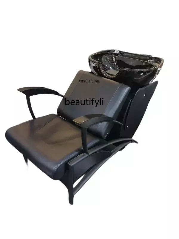 Sofá de massagem capilar para barbearia, Cadeira sentada do champô, Bacia cerâmica simples, Cama de lavagem profunda