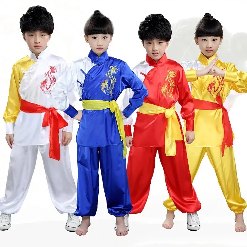 Bambino di alta qualità cinese Folk Clothes bambini Gongfu Costume con Dragon Boy Kung Fu Performance Costume con cintura