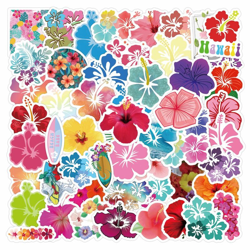 Pegatinas de grafiti de hibisco Hawaiano, adhesivos de flores para equipaje, portátil, monopatín, motocicleta y bicicleta, 10/60 piezas
