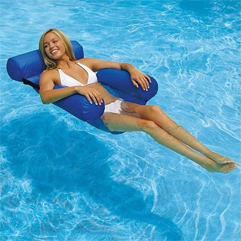 Sedia galleggiante per ricreazione in acqua blu schienale gonfiabile reclinabile strumento per piscina fila pieghevole divano letto estivo