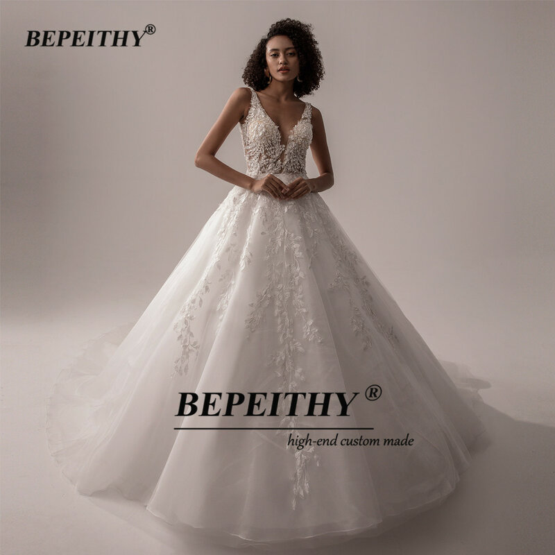 فساتين زفاف بدون أكمام برقبة BEPEITHY-V للنساء ، فستان زفاف على شكل حرف a ، دانتيل عاجي ، عروس رومانسية بوهو ، 2022