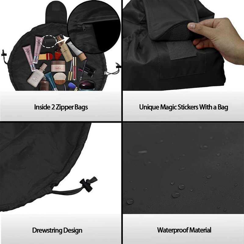 Lazy Storage Cosmetic Bag Drawstring Mushroom Print Magic Makeup Pouch Large Capacity Travel Toiletry Portable Wash Storage Bag