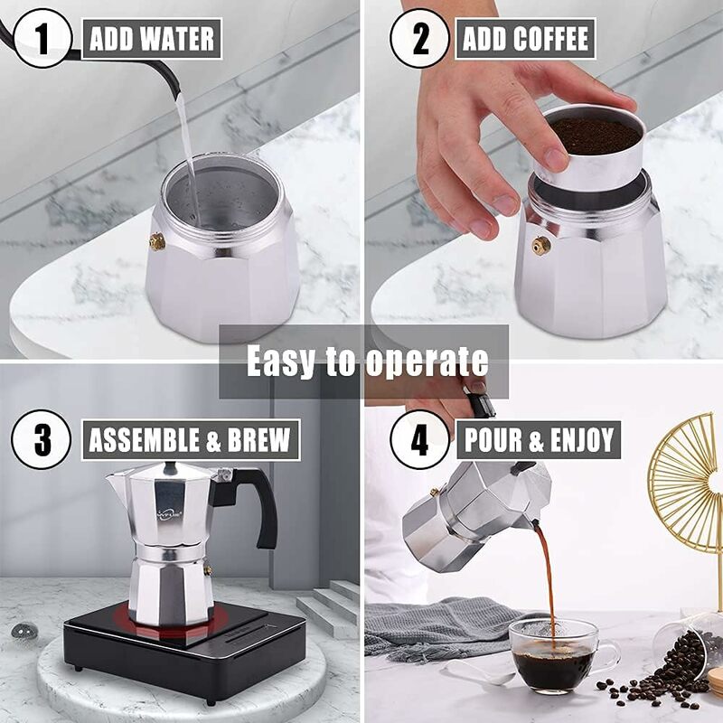 모카 커피 포트 스토브 탑 에스프레소 메이커, 알루미늄 실버 커피 퍼콜레이터, 가정용 수제 양조 팔각형 모카 포트, 주방 용품