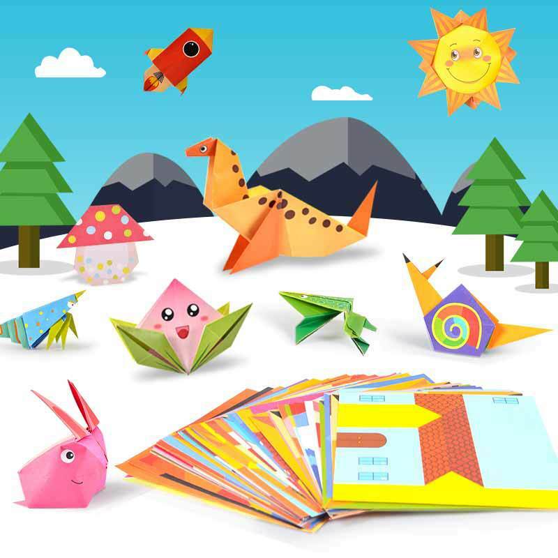 54 buah/set mainan edukasi DIY kerajinan seni Origami Kingergarden rumah pola kartun mainan kreativitas dua sisi untuk anak-anak
