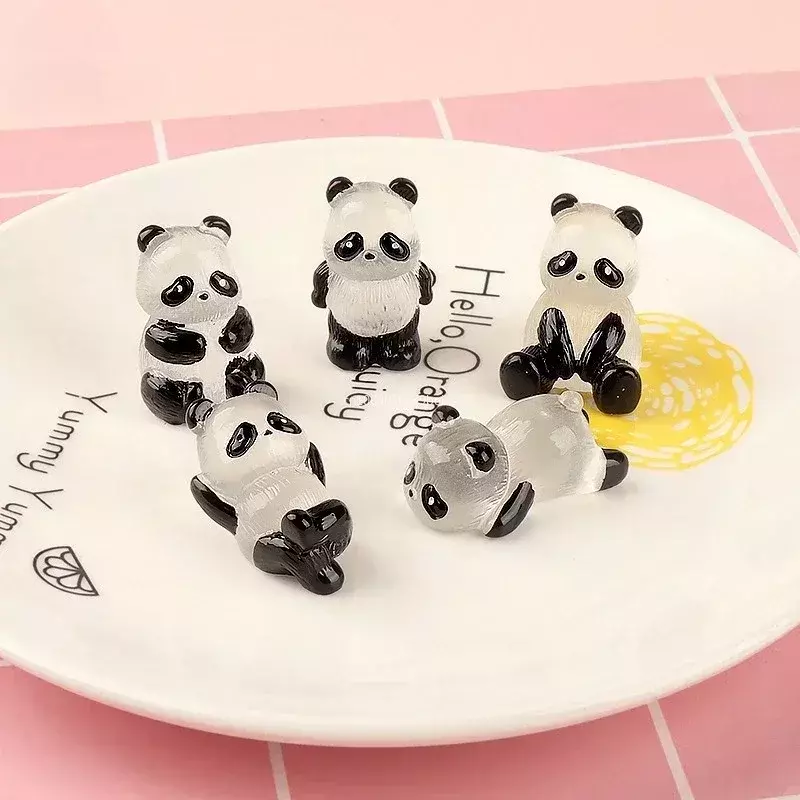 Minifiguritas de Panda brillantes en miniatura, adorno de Micro paisaje que brilla en la oscuridad, flor en miniatura, decoración en maceta, 1 unidad/set