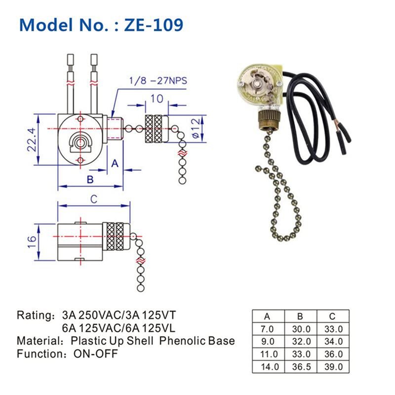 ZE-109 Interruptor De Luz Do Ventilador De Teto, Pull Chain Substituição, 3Pack