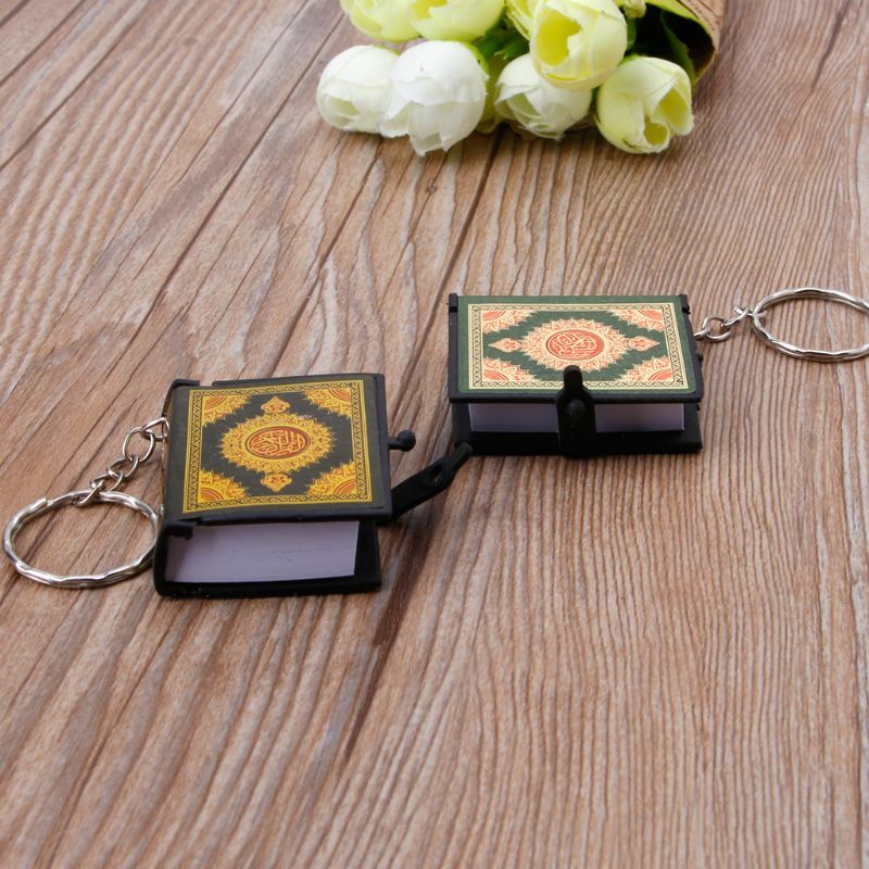 652F Gouden/Groene Mini Koran Boek Sleutelhanger met Koran Hanger Ramadan Eid Tas Koran Hanger Sleutelhanger cadeau voor