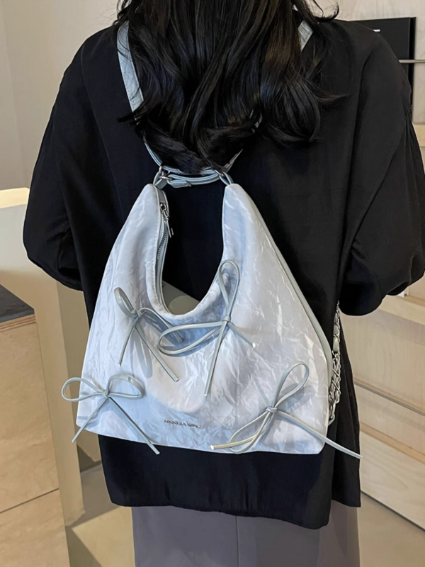 Tas punggung Tote modis pita elegan tas sekolah kapasitas besar kasual tas ransel perjalanan santai siswa