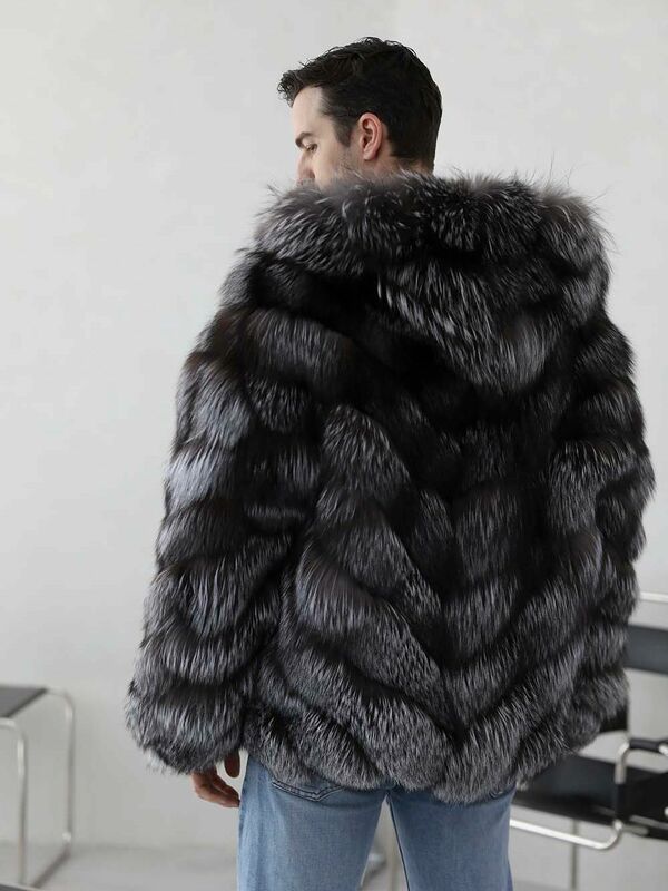 Janefur casacos de inverno para homens real sliver casaco de pele de raposa com capuz curto 2022 luxo grosso quente atacado personalizado bombardeiro jaquetas