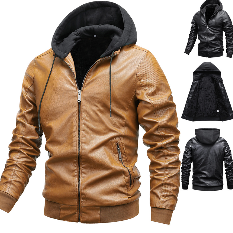 Chaqueta de piel sintética para hombre, Abrigo con capucha extraíble, ajustado y cálido, ropa de invierno, MY505, 2023