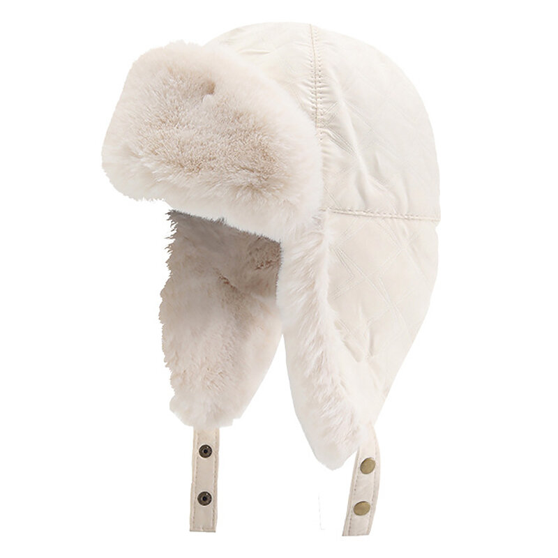Women Windproof Flap Hats Aviator Trapper Hat Bomber Hat Ear Protection Plush Solid Color Thickened