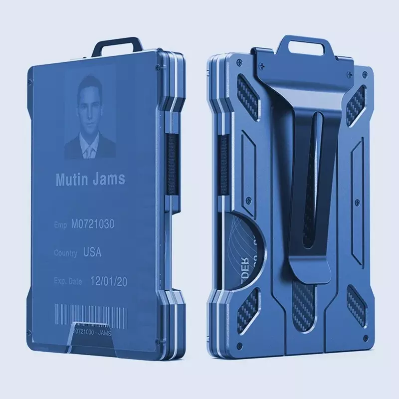 กระเป๋าสตางค์สำหรับผู้ชายคลิปเงินอลูมิเนียมโลหะแบบบางพร้อมที่ใส่ป้าย ID หน้าต่างใส1ใบการบล็อค RFID มีช่องใส่บัตร15ใบพร้อมคลิปเงินสด