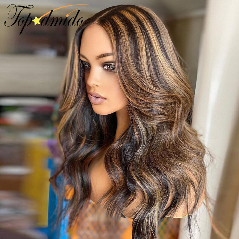 Topodmido #4/27 Highlight Color 13x4 Lace Front Wig with 200 Density 4x4 Hair Closure Wig Body Wave 13x6 Transparent Lace Wig